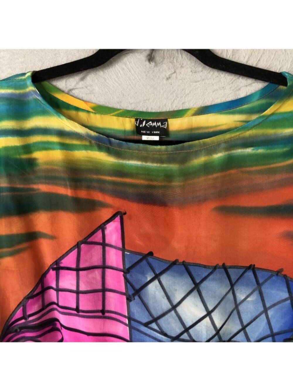 Dilemma Tunic Top Womens One Size Multicolor Abstract Silk Artsy Boho Oversized - Picture 15 of 16